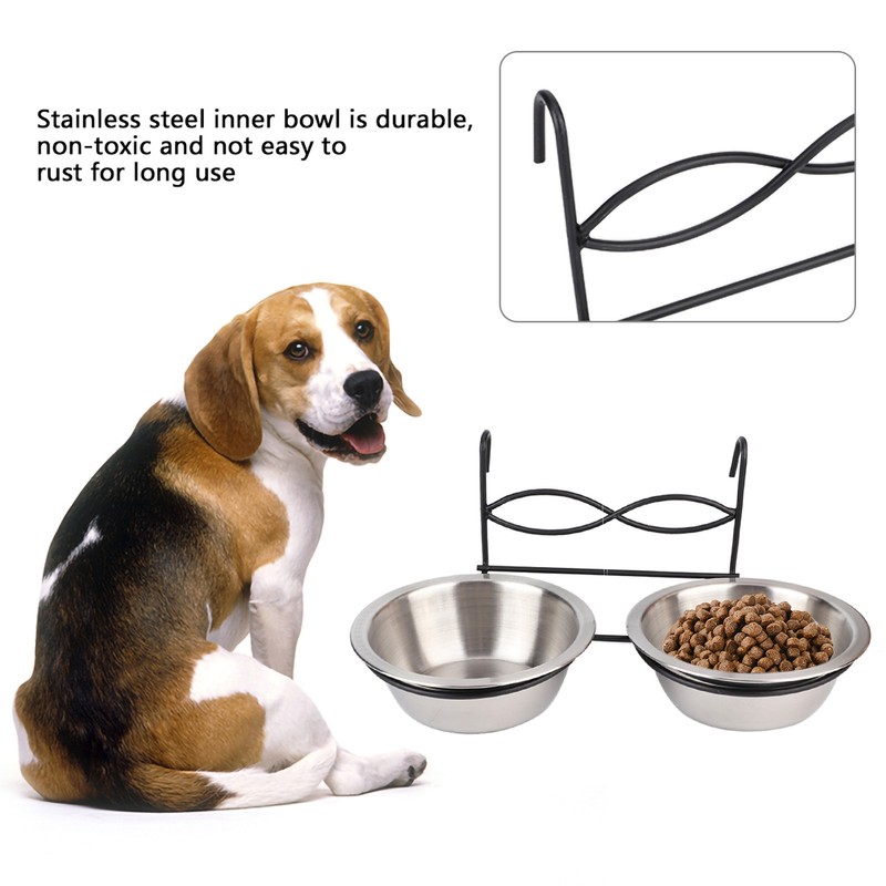 Stainless Steel Dual Hanging Food Water Bowl Feeder with Hook