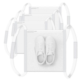 Realand 4 Pack Sneaker Wash & Dry Net Bag for Dryer, 40 x 40 cm Large Shoe Laundry Bag with Zipper and Hook & Loop Strap, Shoe Washing Machine Mesh Bag for Most Dryer Door
