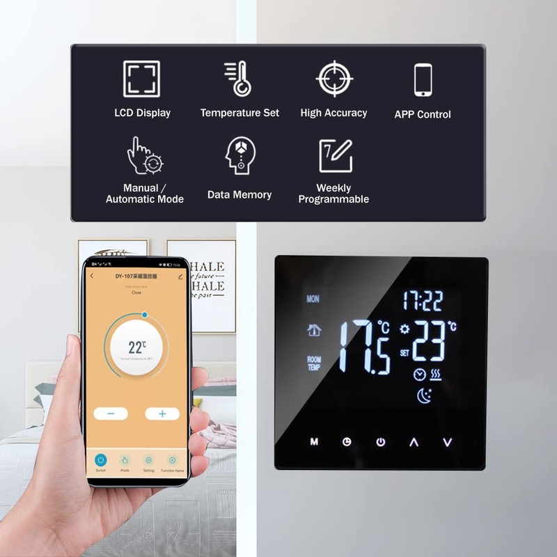 WiFi Smart Thermostat Temperature Controller for Electric Heating LCD Display