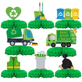 Garbage Truck Party Decorations for Boys, 8 Pack Garbage Truck Themed Honeycomb Centerpieces, Trash Party Table Decorations for Birthday & Baby Shower