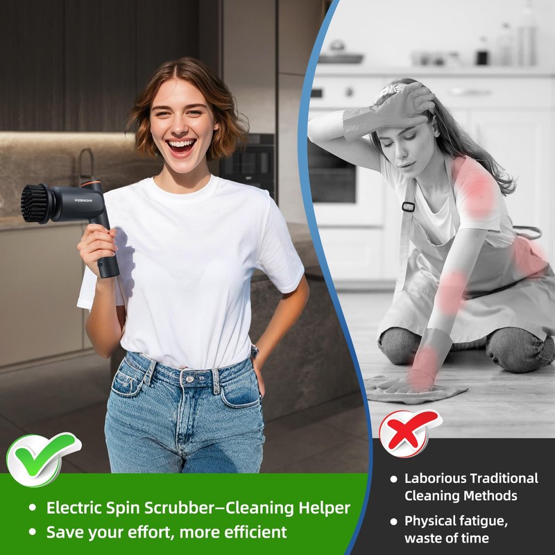 Electric Spin Scrubber, Cordless Bathroom Cleaning Brush, 2 Speeds