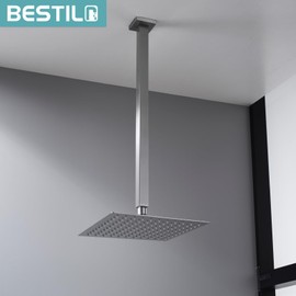 BESTILL 20 Inch Brushed Nickel Ceiling Mount Shower Arm and Flange, Square Rain Shower Arm