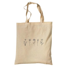 tradercat Jute Bag Printed Vintage 100% Cotton, Fabric Bag Printed, Flowers One Line Art, Jute Bag Aesthetic as a Fashionable Accessory with Saying (Flower Art 3), Natural Beige