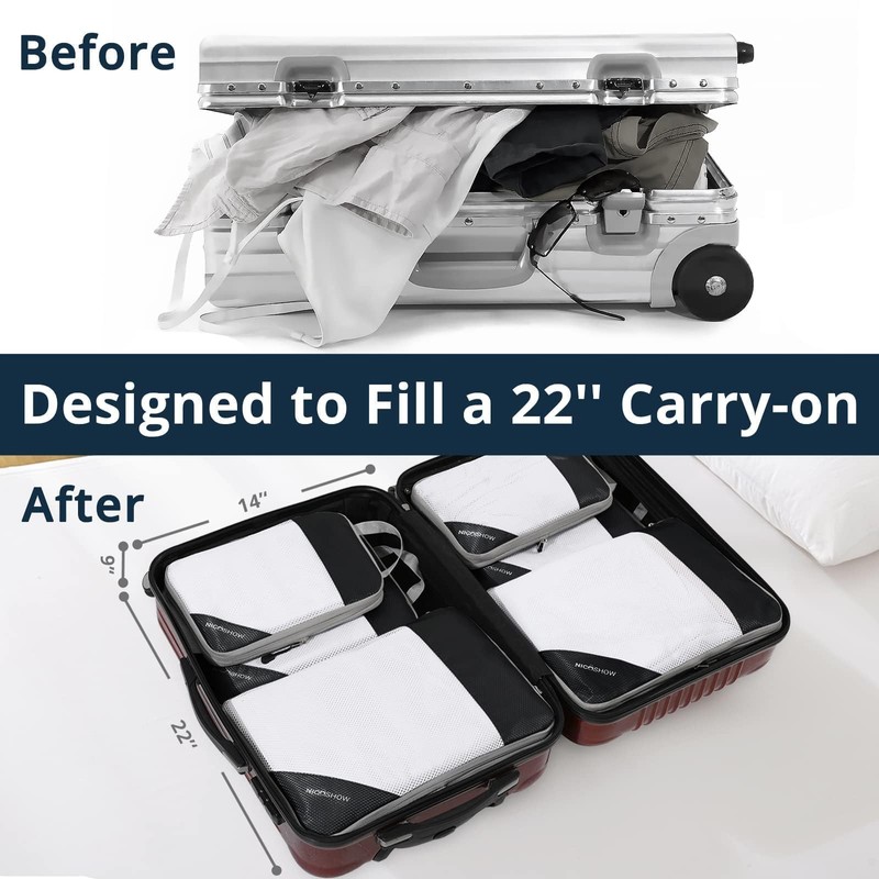 NICOSHOW 6 Set Compression Packing Cubes, Compressible Travel Packing Cubes