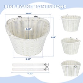 ZUKKA Woven Bike Basket Elegant Semicircle Basket for Adults Bicycles Front Handlebar with Adjustable Leather Straps Waterproof Storage Bicycle Basket 11.02 x 9.25 x 7.68 Inches, White