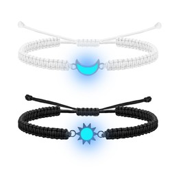 WEIZHUANG Matching Bracelets for Couples, Long Distance Relationship Gifts, Stainless Steel Sun and Moon Bracelets Set for Bf Gf Husband Wife Friends Anniversary Promise Gift Adjustable
