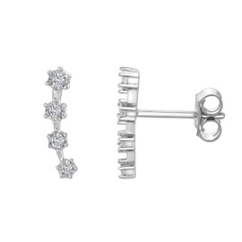 Beyond Brilliance Sterling Silver 1/10 Carat Round Lab Grown Diamond Prong Set Curved Stud Earrings for Women | (I-I1) | Fine Jewelry for Her | Gift Box Included