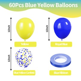 KBZVNAF Blue and Yellow Latex Balloons - 60 Pack 12 inch Royal Blue Yellow Confetti Party Balloons for Birthday, Baby Shower, Wedding, Graduation Party Decorations
