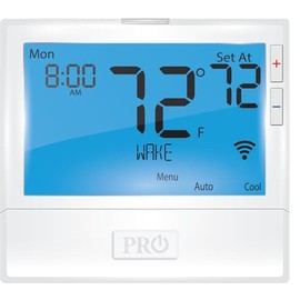 PRO1 T855iSH 8” Backlit WiFi Thermostat, 7-Day Programmable, 2H/2C Conventional, 5H/3C Heat Pump, Auto Changeover, 24V Power, Keypad Lock, Fan Control & Filter Alerts