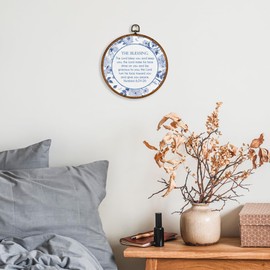 KSDUT Christian Floral Wall Decor Art - Blue Flower Trendy Retro Wall Art Canvas Frame Hanging Prints, Bible Verse Preppy Round Wall Art Decor for Grandmillennial Home Bedroom Decorations 10"x10"