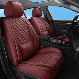 Sxikin Car Seat Covers Full Set Burgundy, Luxury Faux Leather Waterproof Women Non-Slip Seat Protector Universal Fit for Most Cars SUVs Trucks Pick-ups Car Accessories Interior (Wine Red-Full Set)