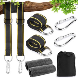 Swing attachment, hammock attachment, hammock suspension mounting set, hanging chair swing attachment tree with 2 tree protection pads, 2 premium carabiners and storage bag