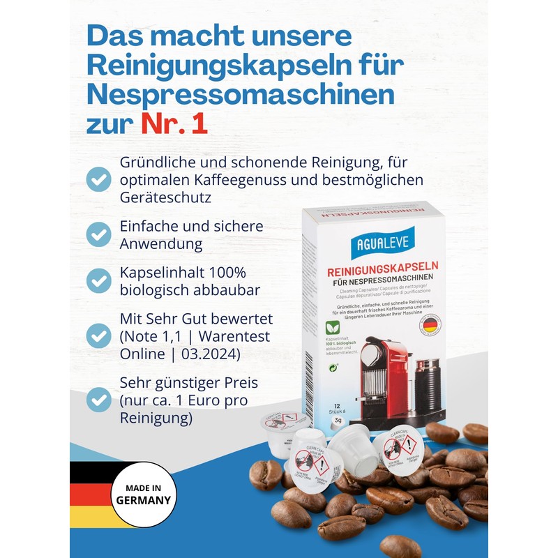 AGUALEVE® Nespresso Cleaning Capsules, Pack of 12, Suitable for all