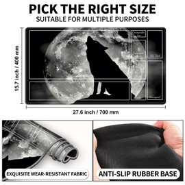 Tudguiloae for MTG Playmat with Zones, Wolf Howling Moon Magic Playmat, 28x16 inch Stylish for TCG Card Game Play Mat, Non-Slip Rubber Sole with Playmat Storage Bag, Multipurpose Gaming Playmat