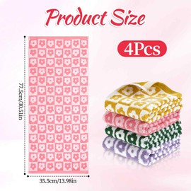 FdcZeyxior 4 Pcs Checkered Hand Towels, Cute Cotton Bath Towels Soft Absorbent Floral Hand Towels for Bathroom, Colorful Patterned Face Towels for Bath Spa Gym Kitchen 13” x 29”
