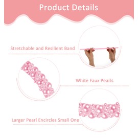 ValueBargain Pearl Headband for Girls, Bling Pink Girls Pearl Beaded Headband for Women, Birthday, Wedding, Daily Use (Pink)