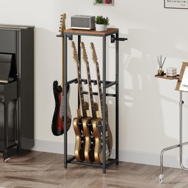 MAHANCRIS Guitar Stand, Guitar Rack for Acoustic Holder, Electric Guitar, Bass, Multiple Guitar Rack Holder for 3 Guitars, Guitar Amp Accessories, for Home Music Studio, Rustic Brown and Black GSHR6301