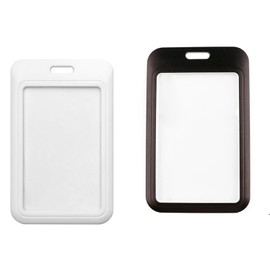 2 Pack Plastic ID Badge Holder Hard Black White Id Holder Sliding Id Card Case Vertical Badge Holder Hard Id Card Cover with Clear Window for Office School License Pass Card Credit Card Work
