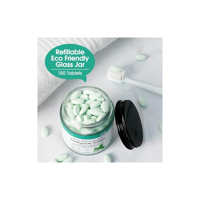Toothpaste Tablets, Natural Peppermint Chewable Toothpaste Tabs, Fluoride Free, Travel
