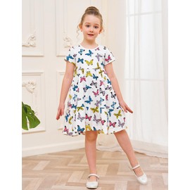 Baby Toddler Girls' Dresses Spring Easter Cotton Swing Tiered Casual Twirly Playwear Sundress Clothes Clothing Outfits with Pockets Butterfly 2t