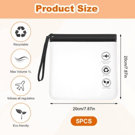 Aeaocvo 5 Pcs TSA Approved Toiletry Bag 7.9 x 7.9 inches Reusable Quart Bags for Travel, Clear Tsa Bag Essentials Plastic Bags for Liquids Cosmetics Airport Security