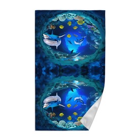 Dujiea Blue Ocean Dolphin Deep Sea Kitchen Dish Towel Soft Highly Absorbent Hand Towel Home Decorative Multipurpose for Bathroom Hotel Gym and Spa 15 X 27 Inches