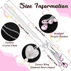 Frienda Bling Car Rear View Mirror Accessories for Women Gift Cute Heart Crystal Hanging Charm Diamond Decoration Lucky Interior Ornament Pendant(9.8 Inch,Pink)