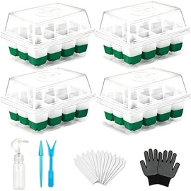 Genérico Bandeja de Semillero 12 Celdas con Cúpulas Ventiladas Reutilizables de Humedad Ajustable bandejas de germinación para Interior,para jardín, Patio, balcón, césped y