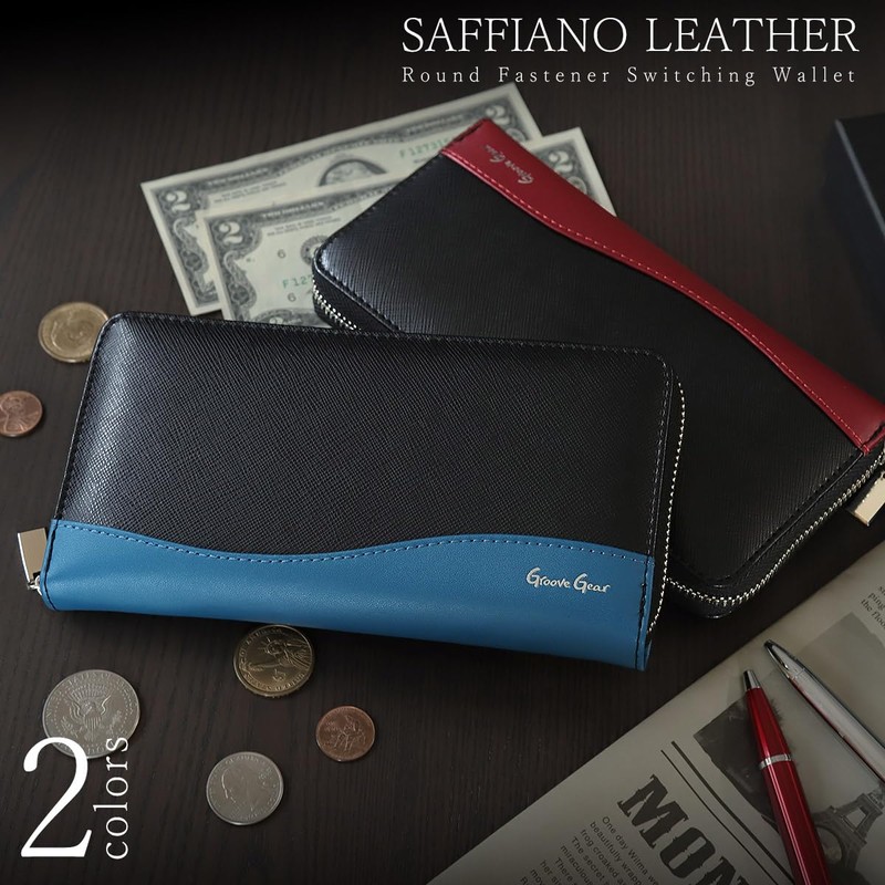 GROOVE GEAR ggs-1030 Men's Wallet, Genuine Leather, Saffiano Leather, Long