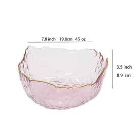 S.ROKE TTAN 45oz Glass Salad Bowls, Kitchen Meal Prep Bowls, Irregular Shape Decorative Centerpiece Bowls, Kitchen Serving Bowls for Salad, Fruit, Dessert, Freezer Safe - Light Pink (Large)