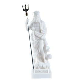 BEAUTIFUL GREEK STATUES Poseidon Greek God of the Sea with Trident Statue Figure Alabaster 7 Inches