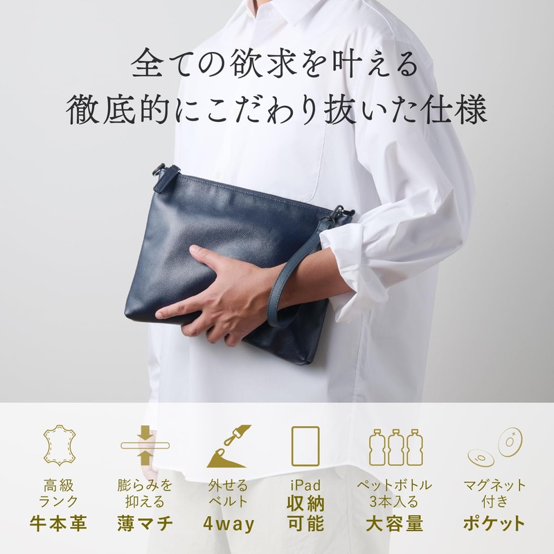 Ronde Sacoche Genuine Leather, 4-Way, b.navy