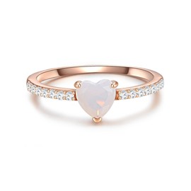 Glanzstücke München Women's Heart Ring 925 Sterling Silver Rose Gold-Plated with Moonstone (Synthetic) Zirconia White - Motif Ring Silver Ring Solitaire Ring, 56, Silver