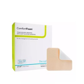 DermaRite ComfortFoam Border Foam Wound Dressing  Soft Silicone Adhesive 6" x 6" BX of 10