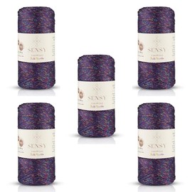 5 Skeins of Sensy Premium 2mm 251 Yards Sparkle Polyester Rope 90% Polypropylene 10% Polyester Cord Macrame Cord 2mm Crochet Bag Cord Macrame Rope Crochet Thread for Knitter (Purple Multi Sparkle)