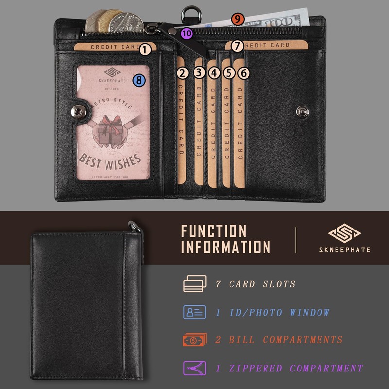 skneephate Mens Leather Wallet With Chain Skull Bifold Wallets Zipper