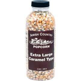 Amish Country Popcorn | 14 oz Bottle | Extra Large Caramel Type Popcorn Kernels | Old Fashioned with Recipe Guide (14 oz Bottle)