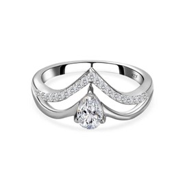 TJC Moissanite Wishbone Ring for Women in Platinum Plated 925 Sterling Silver Size L Prong Setting Metal Wt. 2.77 Grams