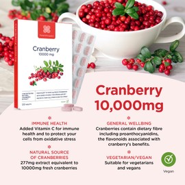 Healthspan Cranberry 10,000mg | 120 Tablets | 10,000mg Whole Cranberries| Support for Your Wellbeing and Immune Health | Added Vitamin C | Vegan