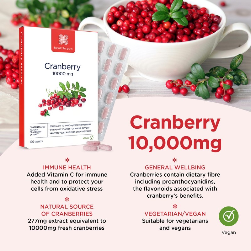 Healthspan Cranberry 10,000mg | 120 Tablets | 10,000mg Whole Cranberries|