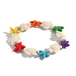 coadipress Turtle Starfish Bracelet Anklet for Women Boho Blue Turtle Starfish Anklet String Bracelet Colorful Starfish Bracelet Summer Beach Collection Jewelry (Color Starfish&Turtle), Large