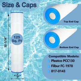 Real Fancy CCP520 Pool Filter Cartridges Replaces Unicel C-7472, R173578, PCC130, Filbur FC-1978, Ultral-A7, 178585, 817-0131, 125 Sq. Ft, L x OD: 32 1/16"x7", 4 Pack