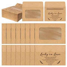 Maitys 100 Pcs Lucky in Love Seed Wedding Favor Packets for Guests Spring Summer Kraft Envelope Kraft Bag with Window Resealable Seed Storage Packets for Garden Wedding Gift Party Favors