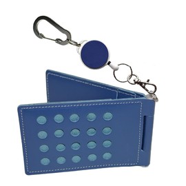 HERBE Reel with Carabiner, Dots, Perforation, Rotation, 4 Sides, Cowhide Pass Case, Commuter Pass Holder, Commuting to Work or School, Marine Blue