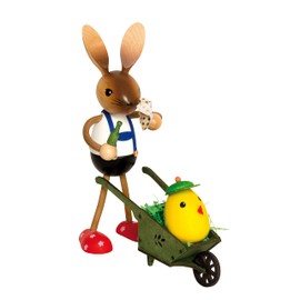 Drechslerei Kuhnert – Easter Decoration / Easter Bunny – Kuhner Bunny with Easter Egg in Wheelbarrow – Wooden – Size: Standing Approx. 19 cm – Made in Germany