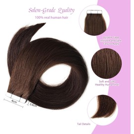 LieblichWelle Tape in Hair Extensions Human Hair Brown 16 inch, 20pcs, 40g/Pack - Salon-Grade Quality, Easy Comfort Wear for Young Women (4# Brown, 16 inch)