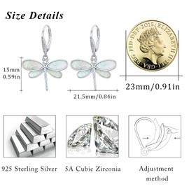 Dragonfly Earrings 925 Sterling Silver Opal Hoop Earrings Dragonfly Earrings Dangle Earrings Dragonfly Earrings Dragonfly Jewellery Gifts for Women Girls, Sterling Silver