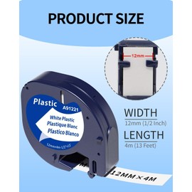 Aken S0721660 / 91221 Label tape, replacement compatible with Dymo Letratag XR, 12 mm x 4 m, for Dymo LT-100H, LT-100T XR, LT plastic labels, black on white