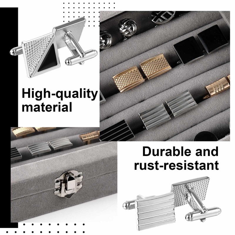 Quelay 12 Pair Mens Cufflinks Set with Display Jewelry Case