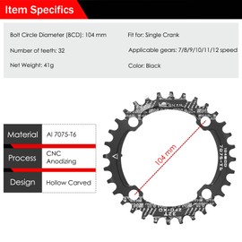 BESNIN 104 BCD Kettenblatt Rund 30/32/34/36/38/40/42/44/46/48/50/52 Zähne Fahrrad Kettenblatt Schmal-breit für 7/8/9/10/11/12-fach MTB, BMX, Mountainbike, Rennrad